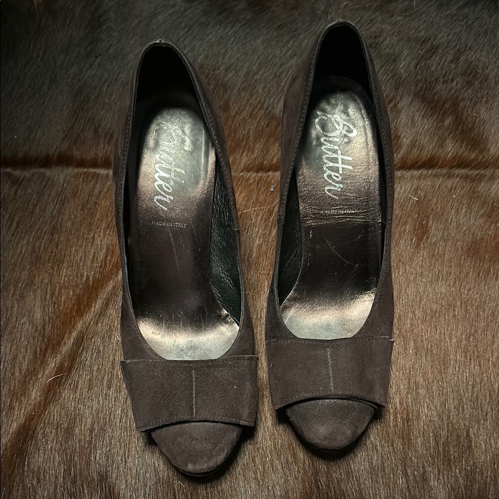 Butter Brown Peep Toe Heels